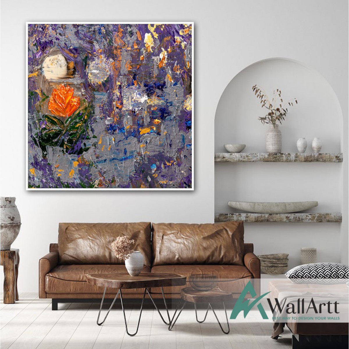Abstract Orange Flower Textured Partial Oil Painting